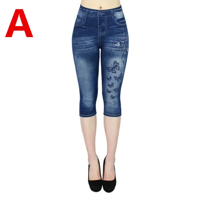 Imitation Denim Leggings Cropped Trousers - Shop at LoveMi