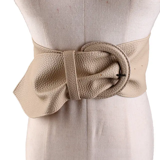 Retro Fashion Wide Belt Ladies Simple All match Coat Belt Accessories Pin Buckle Decoration Waist Black Khaki - Shop at LoveMi