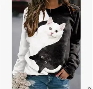 European And American Hot Style Printed Round Neck Long-Sleeved Pullover Sweater Women - 1 Color