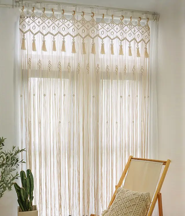 Perforated Nordic Woven Shading Light Tassel Partition Curtain Sliding Curtain B - Shop at LoveMi