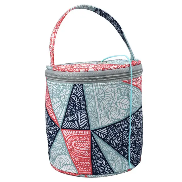 Woven Sorage Bag One shoulder Printing Round Bucket Bag Sika Deer Duffel Bag Small Blue Geometric - Shop at LoveMi