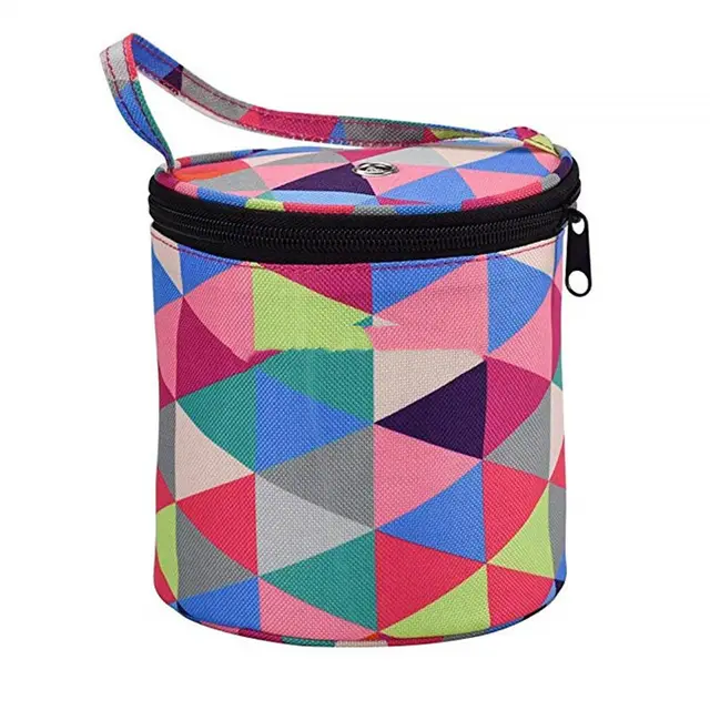 Woven Sorage Bag One shoulder Printing Round Bucket Bag Sika Deer Duffel Bag Small Color Matching Triangles - Shop at LoveMi