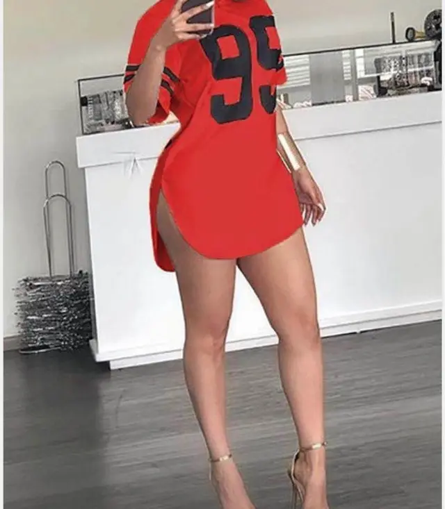 Explosive Round Neck Digital Printing Split Short Sleeve T Shirt Women Red - Shop at LoveMi