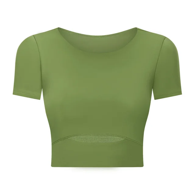 Shinbene Burning Ardor Slim Buttery Soft Workout gym Crop Tops T Shirt Female Naked Feel Padded Running Fitness Short Sleeve Shirts Moyu Green - Shop at LoveMi