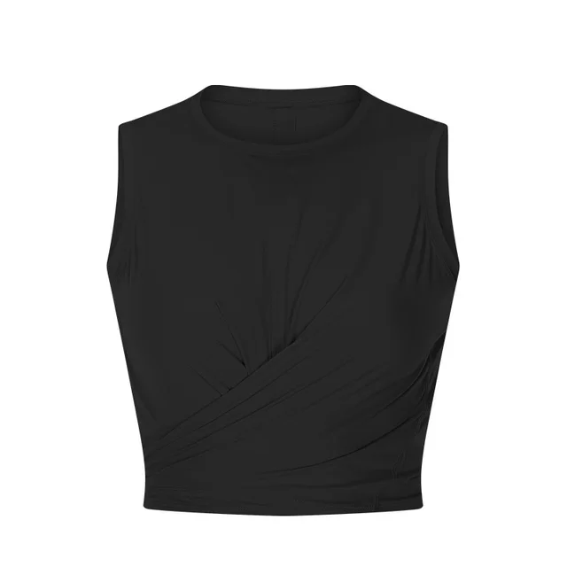 Back Waist Strap Yoga Vest Women'S Solid Color Cross Front Piece Moisture Wicking Fitness Yoga Suit Black - Shop at LoveMi