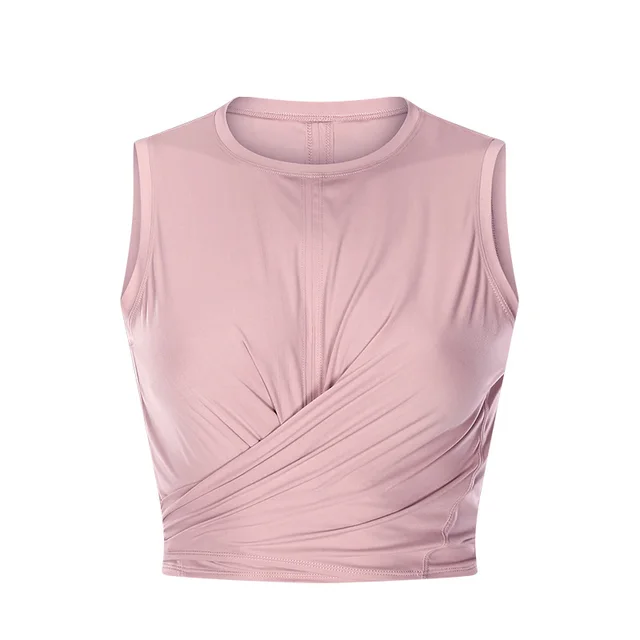 Back Waist Strap Yoga Vest Women'S Solid Color Cross Front Piece Moisture Wicking Fitness Yoga Suit Pink - Shop at LoveMi