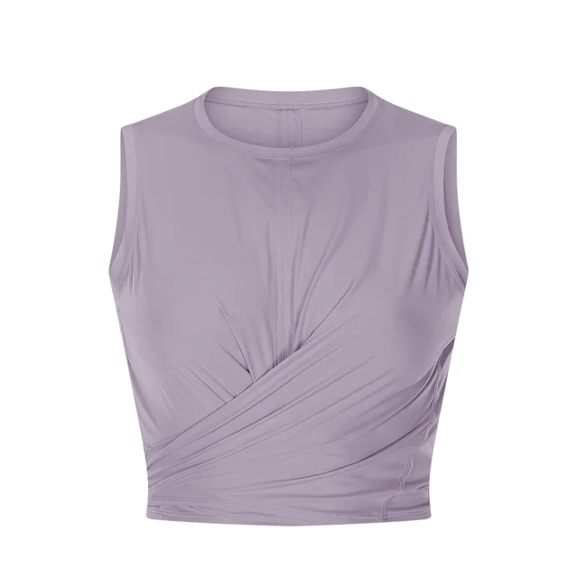 Back Waist Strap Yoga Vest Women'S Solid Color Cross Front Piece Moisture Wicking Fitness Yoga Suit Purple - Shop at LoveMi