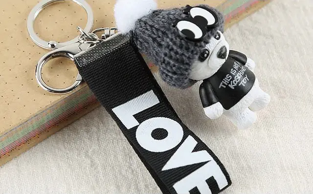 New Product Korean Version Of Bear Ribbon Keychain Cute Teddy Bear Ribbon Love Pendant Student Keychain Pendant Black - Shop at LoveMi