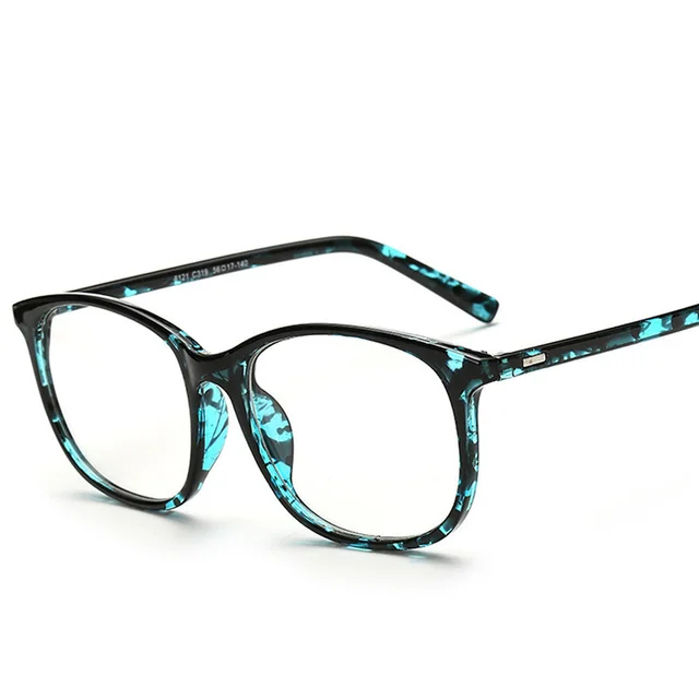 Flat Glasses Retro Student Glasses Frame Unisex Large Frame Flat Lens Blue - Shop at LoveMi