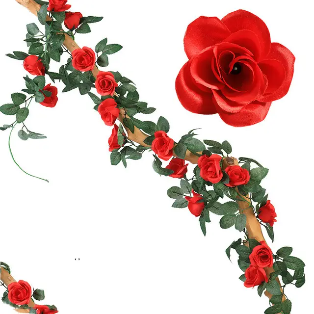 Artificial Rose Flower Rattan Fake Flower Vine Flower Vine Plastic Flower Air Conditioning Tube Block Red - Shop at LoveMi