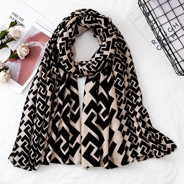 Letter Symbol Cotton And Linen Hand Printed Long Scarf Black And White Letters - Shop at LoveMi