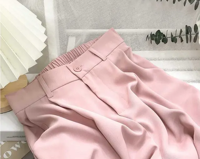 Straight Suit Pants Women Spring And Summer Korean Style High Waist Loose Slim Black Nine Point Cigarette Casual Small Trousers Pink - Shop at LoveMi