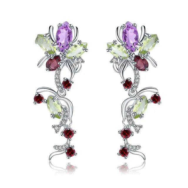 Creative Modeling Natural Stone Earrings Earrings European And American Retro S925 Silver Inlaid Colored Gemstone Earrings Earrings Mix And Match Gems - Shop at LoveMi