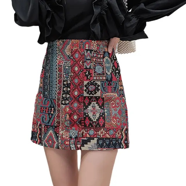 Retro Ethnic Style Short A Line Bag Hip Skirt Red - Shop at LoveMi