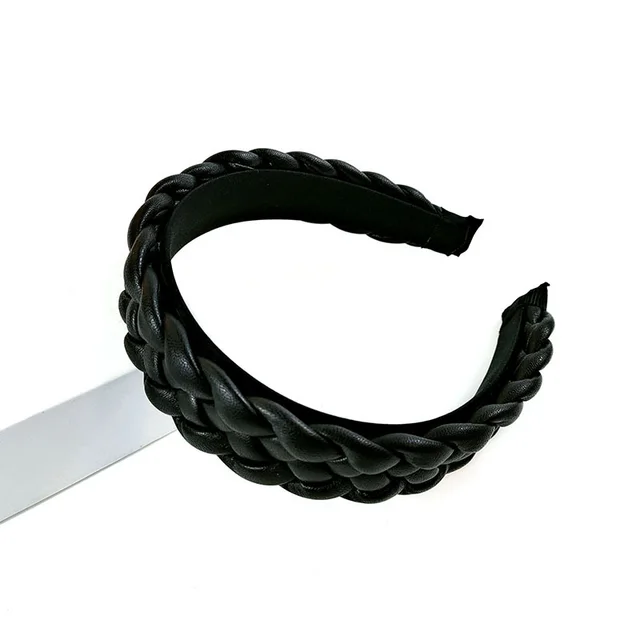 New Net Red Leather Braided Headband Candy Colored Braid Hairpin Pressed Hair Pu Headband For Women Black - Shop at LoveMi