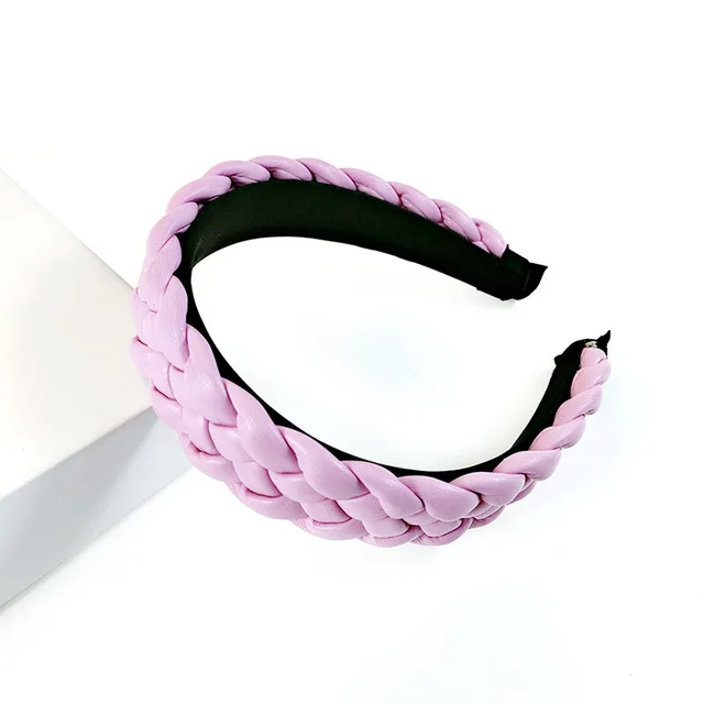New Net Red Leather Braided Headband Candy Colored Braid Hairpin Pressed Hair Pu Headband For Women Pink - Shop at LoveMi