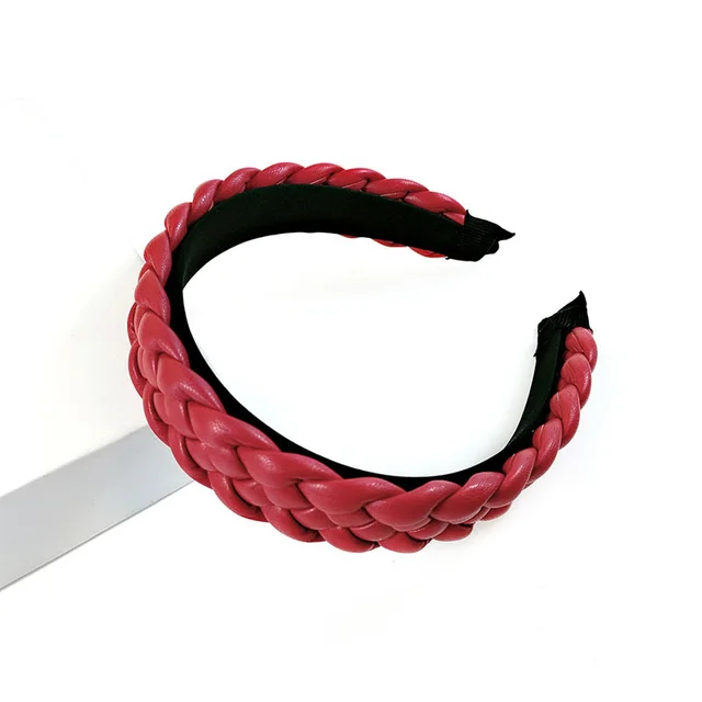 New Net Red Leather Braided Headband Candy Colored Braid Hairpin Pressed Hair Pu Headband For Women Red - Shop at LoveMi