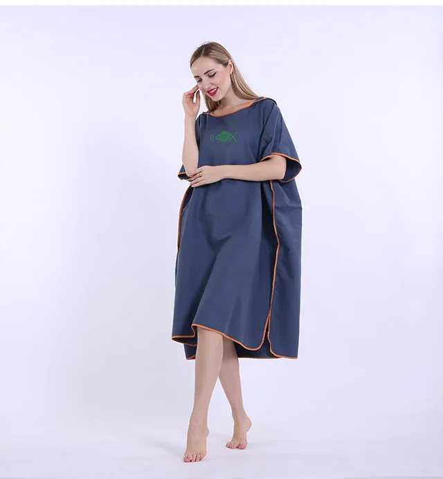 Microfiber Absorbent Cloak Can Wear Beach Towels Dark Blue - Shop at LoveMi