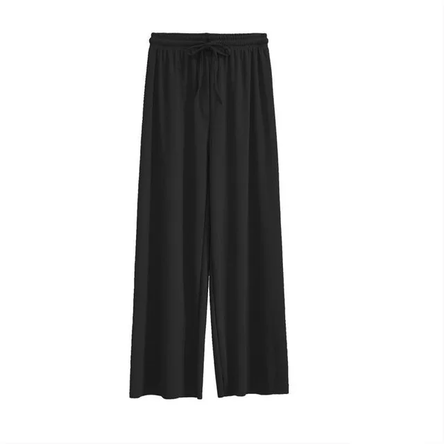Ice Silk Wide Leg Pants Nine Point Straight Culottes Thin Section Black - Shop at LoveMi