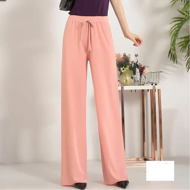 Ice Silk Wide Leg Pants Nine Point Straight Culottes Thin Section Lengthened Pink - Shop at LoveMi