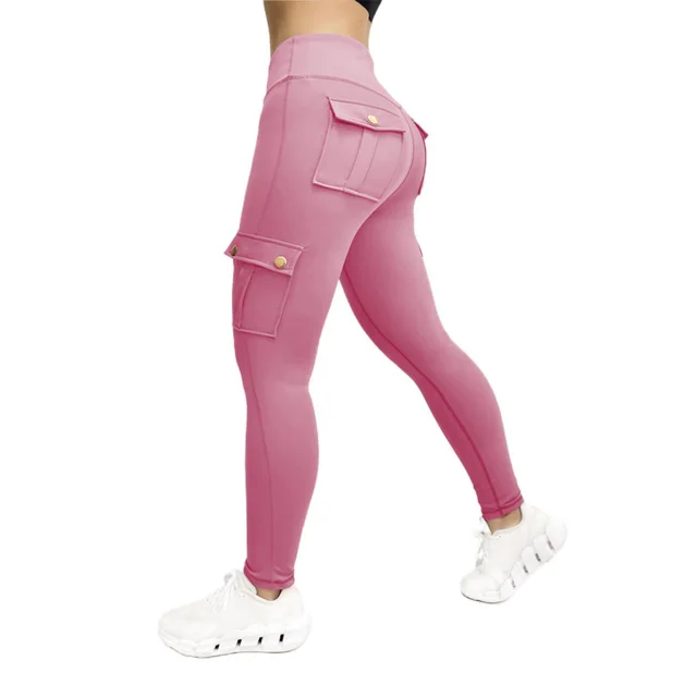 Pocket Fitness Pants Women Stretch Tight Sexy Sports Pants High Waist Quick Drying Running Fitness Hip Trousers Pink - Shop at LoveMi