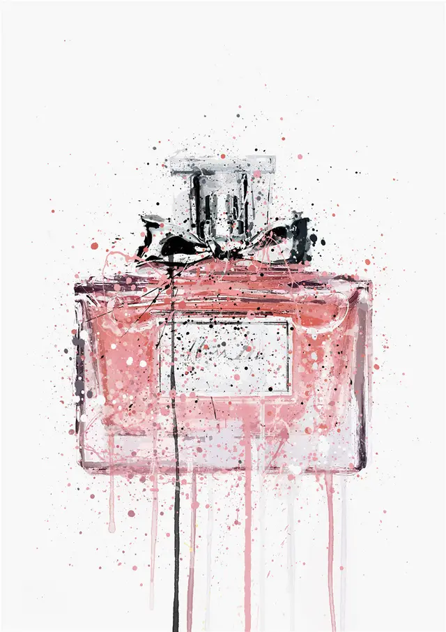 Watercolor Perfume Makeup Poster Beautiful Lips Art Decorative Painting Pictures Painting Core - Shop at LoveMi