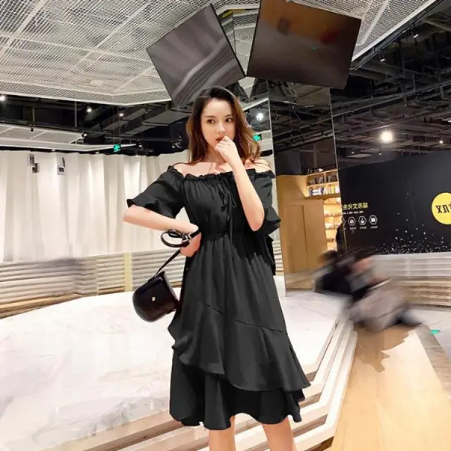 Summer New Short Sleeve Dress Mid Length Black - Shop at LoveMi