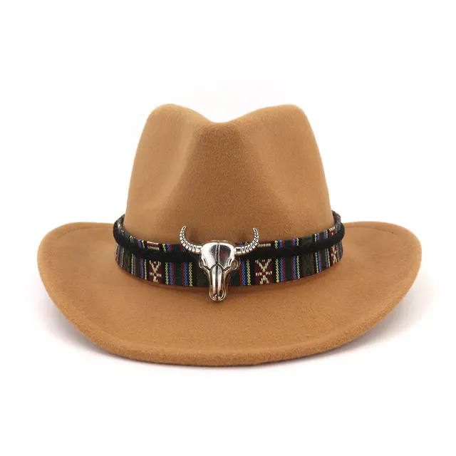 New Woolen Western Cowboy Hat Ethnic Style Male And Female Couple Hat MNNZ020 Camel - Shop at LoveMi
