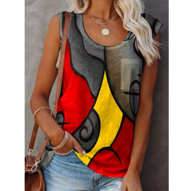 Casual Sleeveless Color Matching T shirt Plus Size Vest Grey - Shop at LoveMi