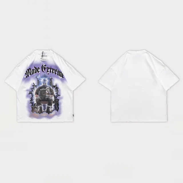 Spring And Summer Vintage Metal Gradient Print Vibe Short Sleeved T Shirt White - Shop at LoveMi