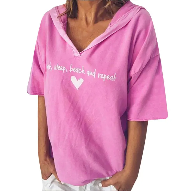 European And American Solid Color Loose Large Size V Collar Hooded Letters Red - Shop at LoveMi