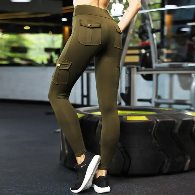 Net Red Pocket Fitness Pants Women Stretch Tight Sexy Sports Pants Green - Shop at LoveMi