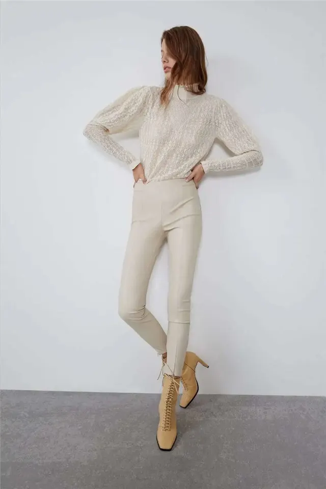 Women's Autumn And Winter Tight Leg Revealing Leather Pants White - Shop at LoveMi