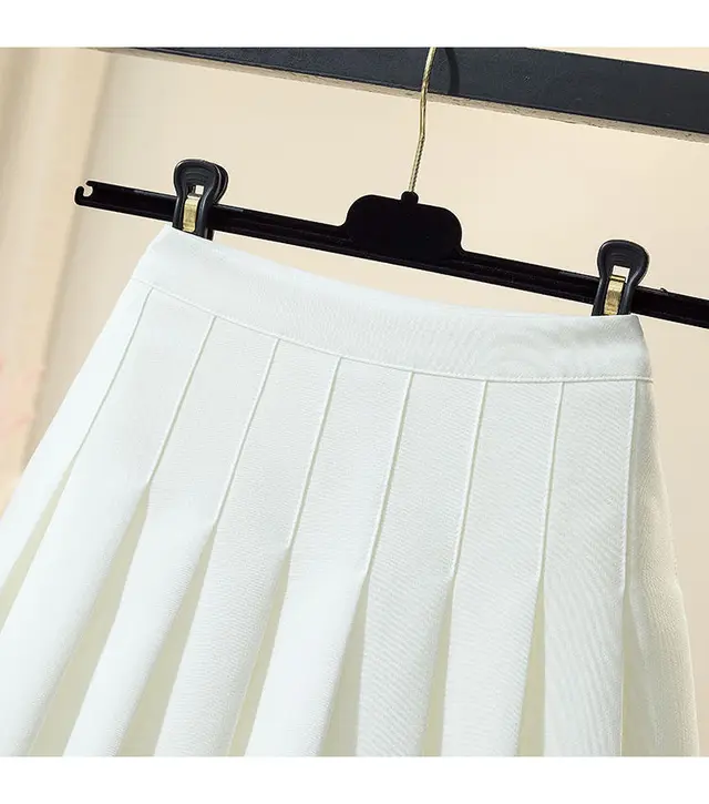 Pleated Skirt High Waist A Line Was Thin And Long Version Jk Short Skirt Student Tall College Plus Size Skirt Female Summer White - Shop at LoveMi