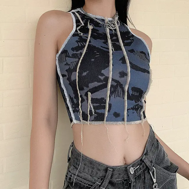 Fashion Brand Girl American Street Slim Sleeveless Vest Women All Match Thin Grey - Shop at LoveMi