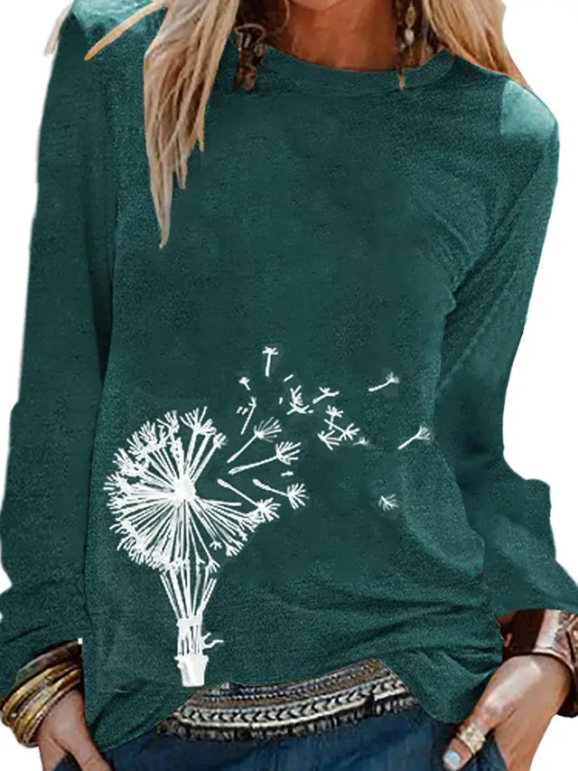 Women's Short sleeved Floral Print Casual O neck T shirt Green - Shop at LoveMi