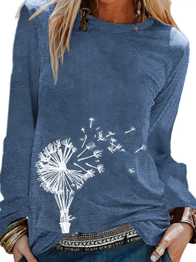 Women's Short sleeved Floral Print Casual O neck T shirt Sky Blue - Shop at LoveMi