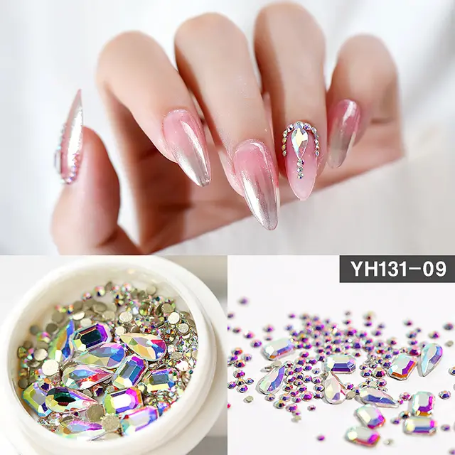 Nail Art Decoration Crystal Glitter Glass Rhinestone Diamond Mixed Design Flat Bottom Simple Style 09 - Shop at LoveMi