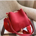 Crossbody Shoulder Bag Korean Fashion Frosted Bucket Bag - Red