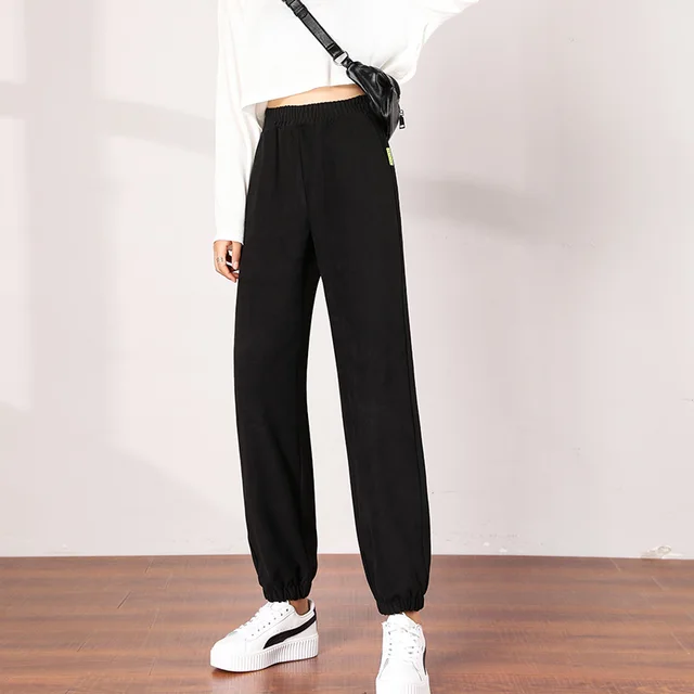 Women's Gray Sweatpants Loose Fitting Feet Black - Shop at LoveMi