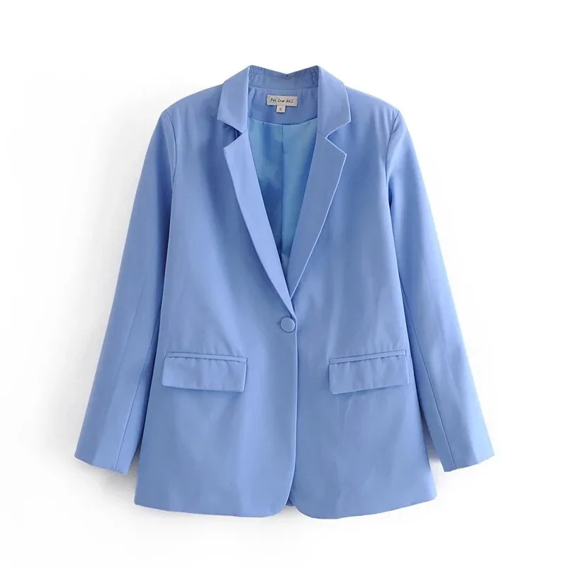 Blue Single Button Blazer Women's Clothing Blue - Shop at LoveMi