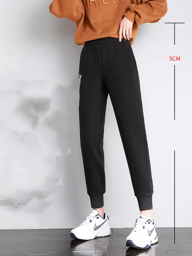 Plus velvet padded sports pants women's autumn and winter loose leggings pants new gray closed feet and thin winter pants Black - Shop at LoveMi
