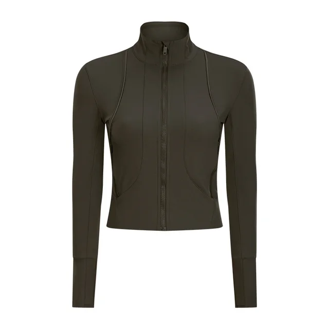 Women'S New Stand Collar Slim Fit Yoga Wear Sanded Nude Fitness Tops Zipper Casual Sports Jacket Women Green - Shop at LoveMi