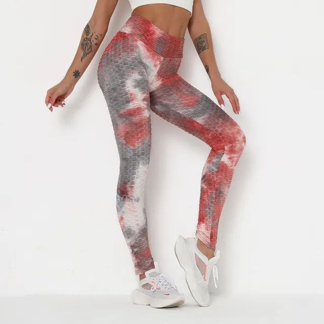 Women's Ink Jacquard Tie Dye Yoga Pants Slim Hip Up Sports Fitness Pants Grey - Shop at LoveMi