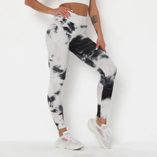 Women's Ink Jacquard Tie Dye Yoga Pants Slim Hip Up Sports Fitness Pants White Black - Shop at LoveMi