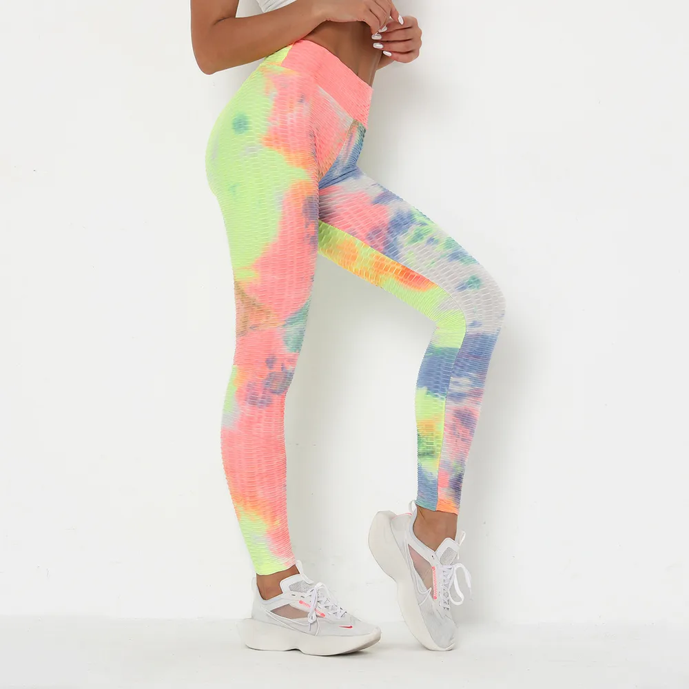 Women's Ink Jacquard Tie-Dye Yoga Pants Slim Hip-Up Sports Fitness Pants - Yellow - View 1