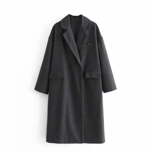 Houndstooth Plus Long Woolen Coat Default - Shop at LoveMi