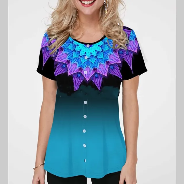 Round Neck Fashion Gradient 3D Printed Short sleeved T shirt Light Blue - Shop at LoveMi