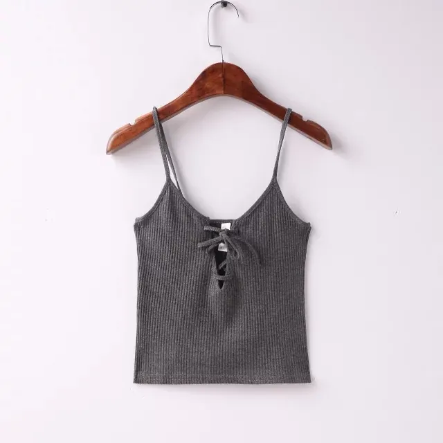 Sexy Summer Women's Dress With Slit Chest Vest Tie Rope Small Camisole Dark Grey - Shop at LoveMi
