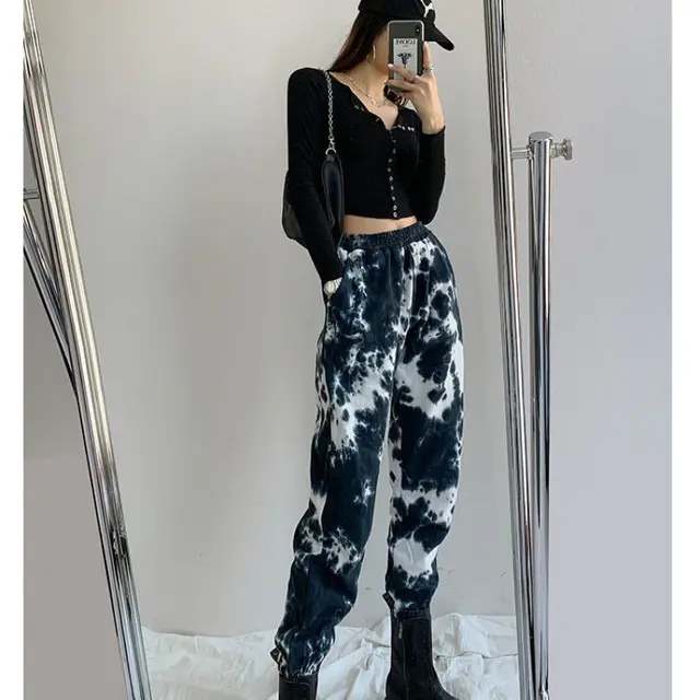 Casual Leggings Trousers Spring And Autumn Elastic Waist Trousers Black Blue - Shop at LoveMi